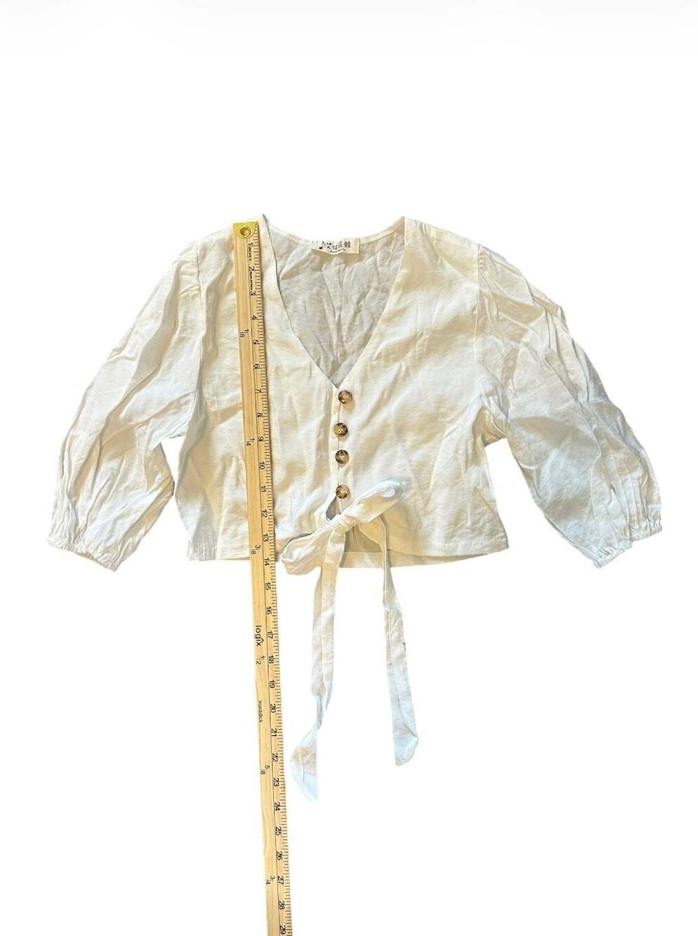 Tie-Front Cropped White Blouse - Picture 3 of 4